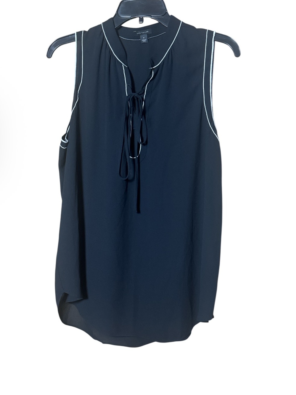 Ann Taylor Sleeveless Black Tie-Neck Blouse - Size M